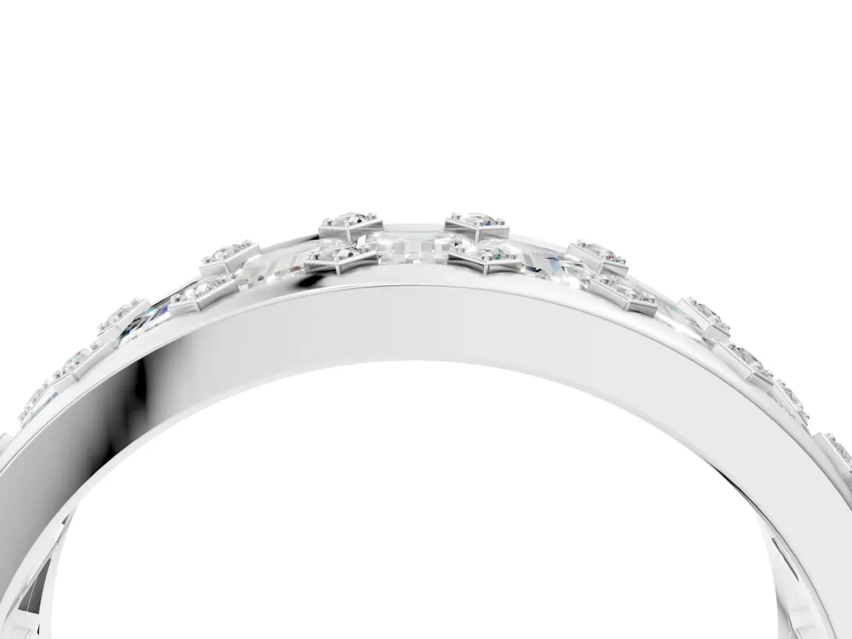 Emerald Cut and Round Diamond Eternity Mens Band Silver