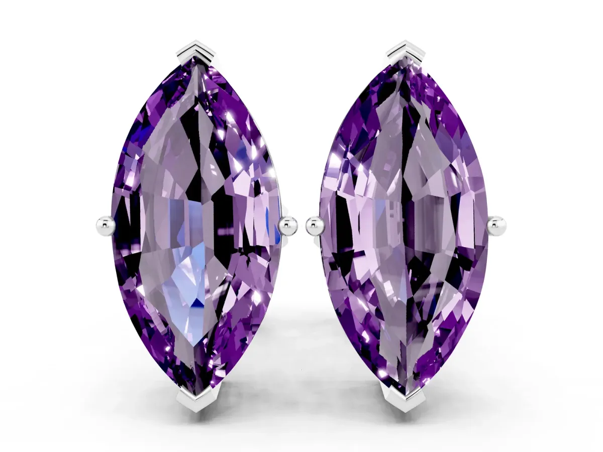 Marquise Cut Amethyst Stud Earrings White gold