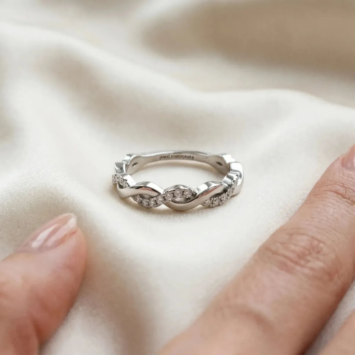 Round Diamond Twist Eternity Band with Pavé Setting Silver