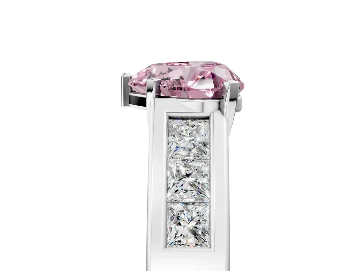 Fancy Pink Heart Cut Cut Channel Set Solitaire Ring with Four-Prong Setting Silver