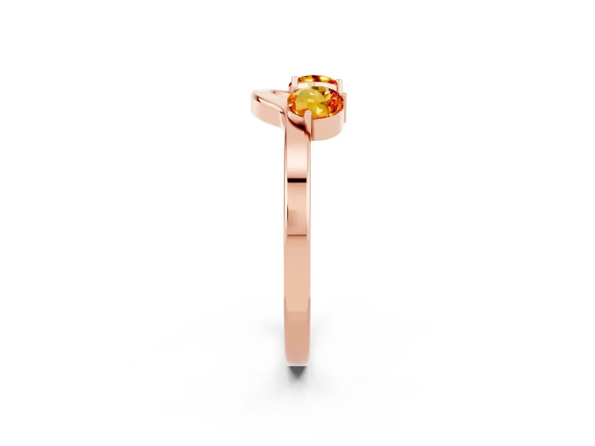 Dual Round Citrine Open Band Ring with Prong Setting Rose gold