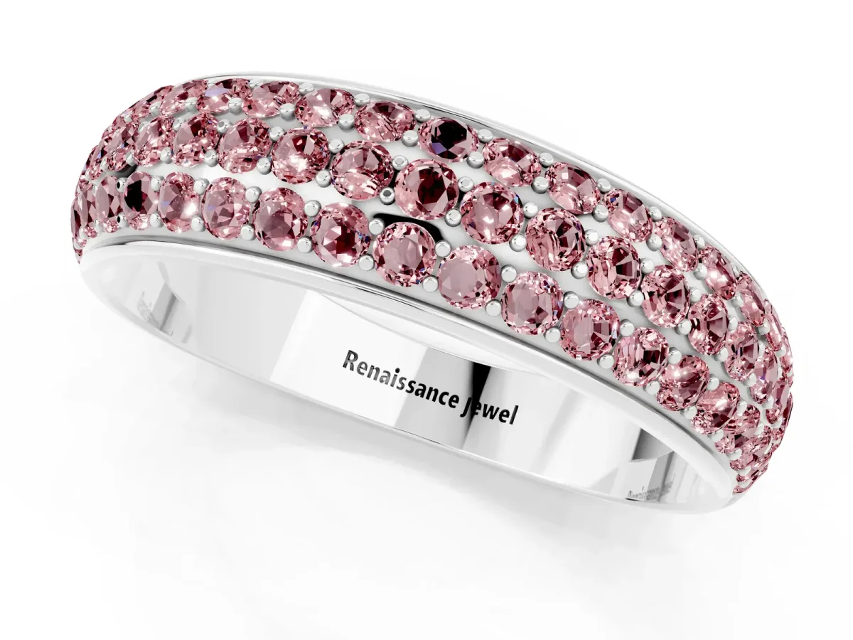 Three-Row Round Morganite Eternity Band with Shared Prong Setting White gold