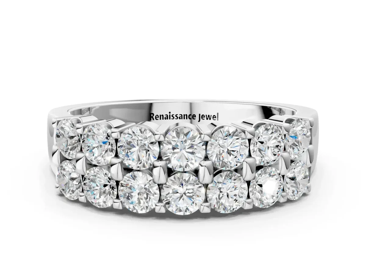 Three-Row Round Diamond Channel Band with Shared Prong Setting Platinum