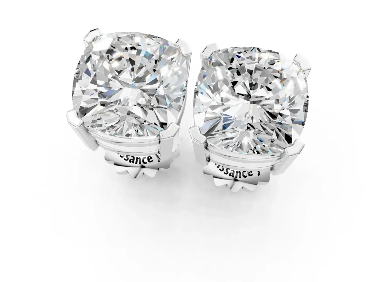 Cushion Cut Diamond Stud Earrings Platinum