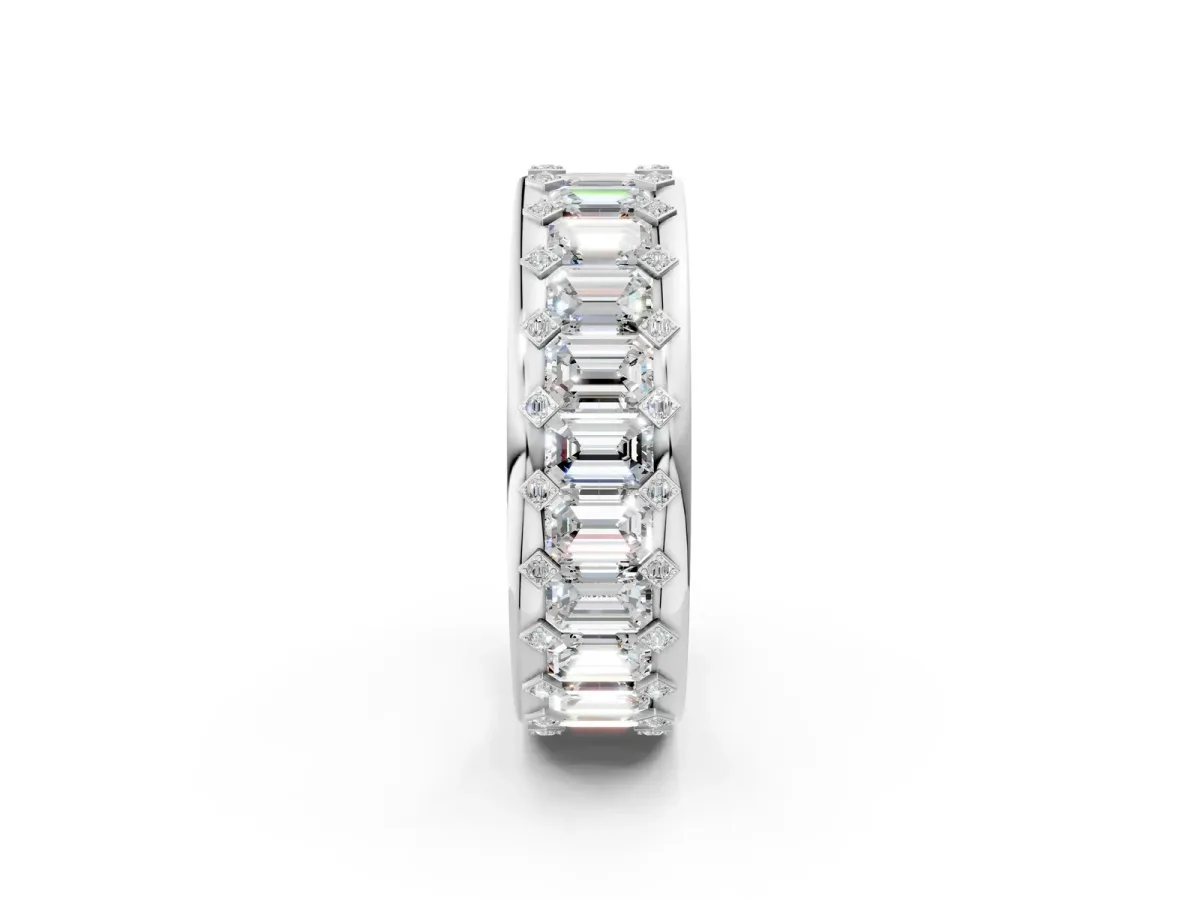 Emerald Cut and Round Diamond Eternity Mens Band Silver
