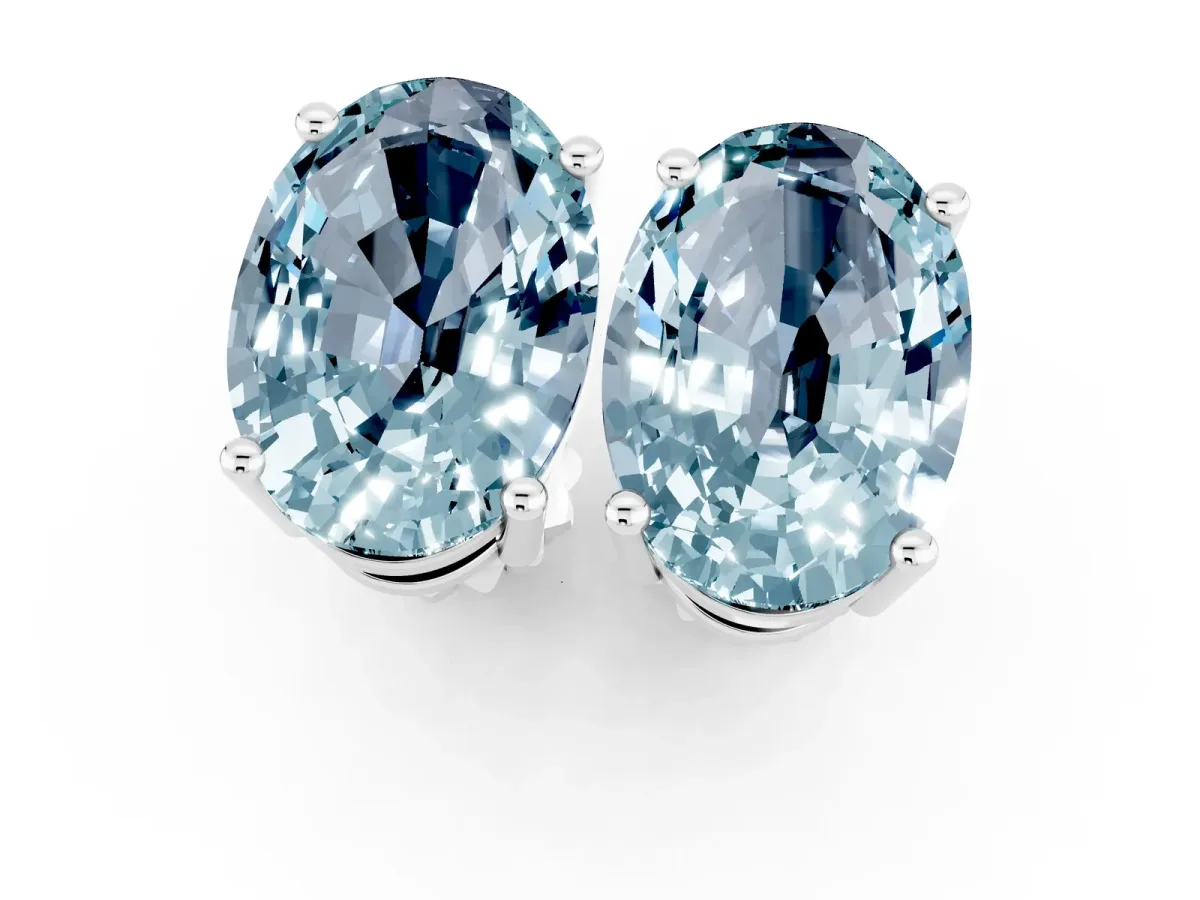 Oval Cut Aquamarine Stud Earrings White gold