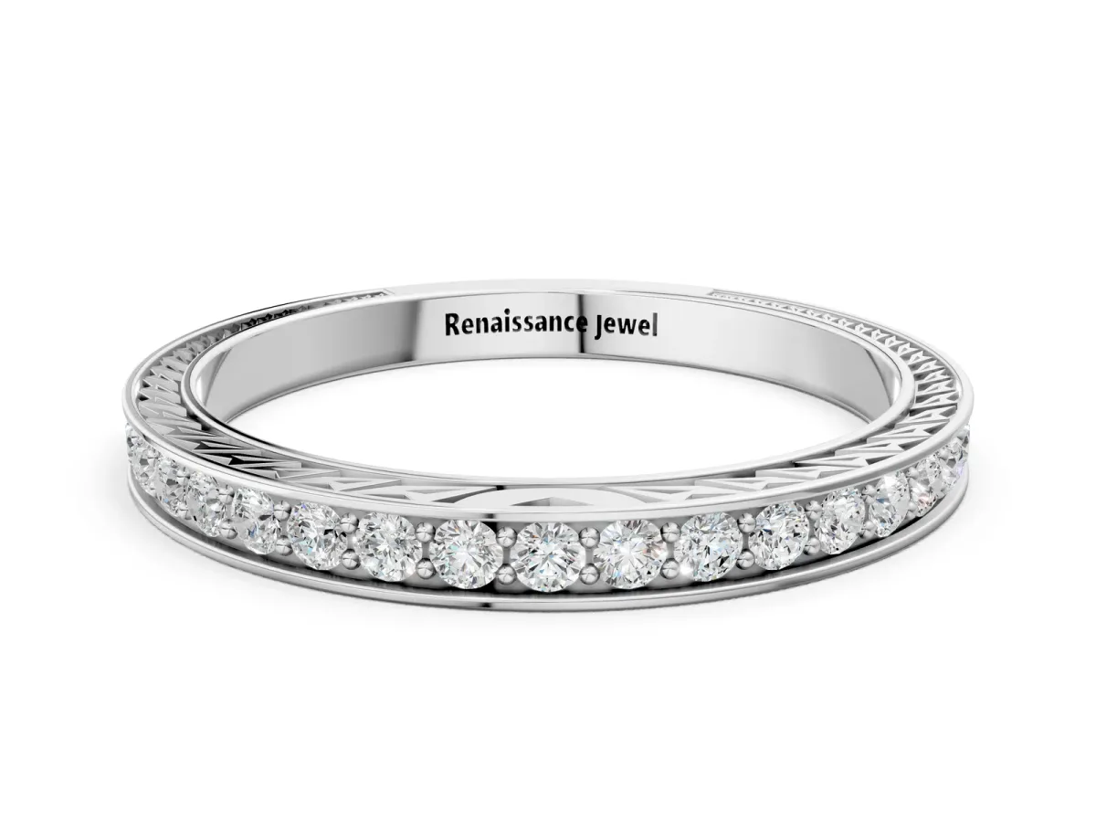 Round Cut Diamond Pavé Eternity Band with Channel Setting Silver