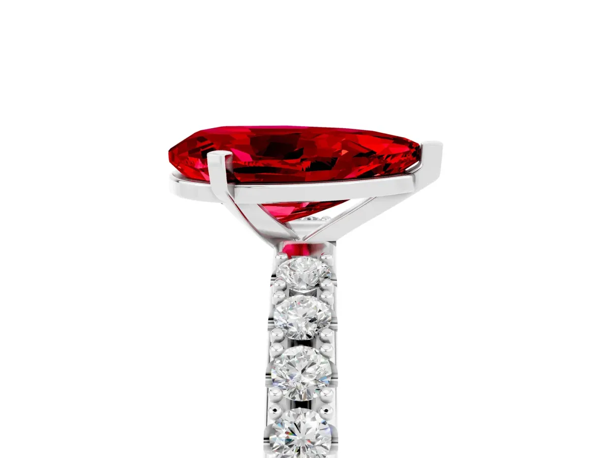 Pear Cut Ruby Solitaire Pavé Band with Four-Prong Setting White gold