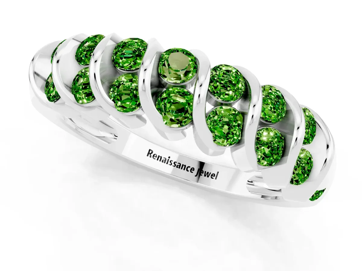 Channel Set Round Peridot Multi-Row Band Silver
