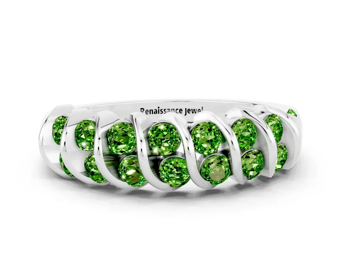 Channel Set Round Peridot Multi-Row Band Silver