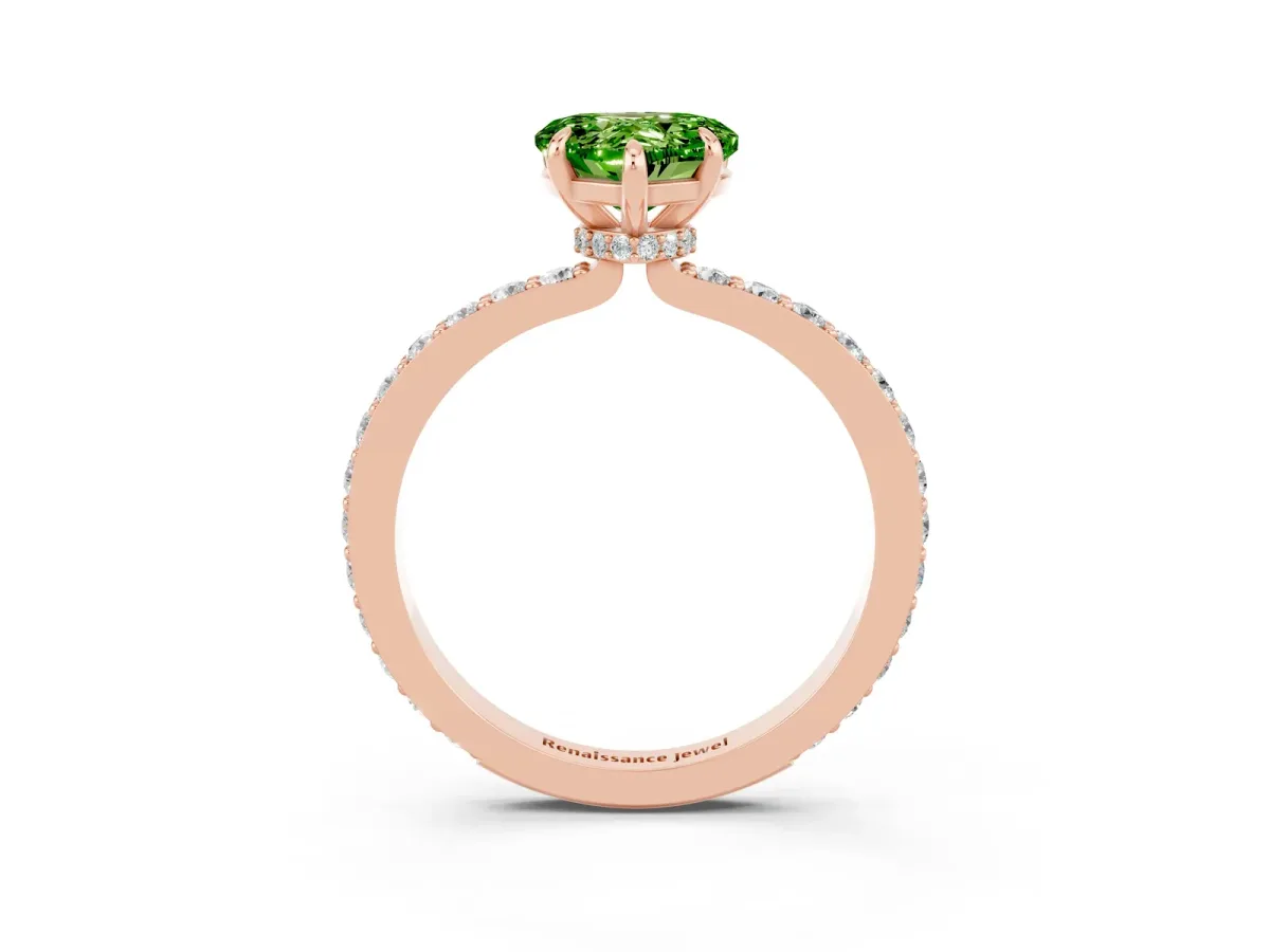 Heart Cut Peridot Solitaire Engagement Ring with Pavé Band and Four-Prong Setting Rose gold