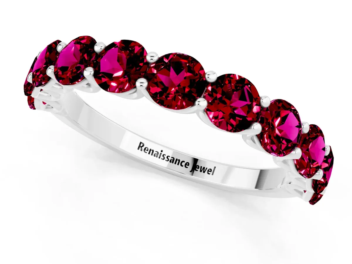Round Garnet Shared Prong Eternity Band White gold