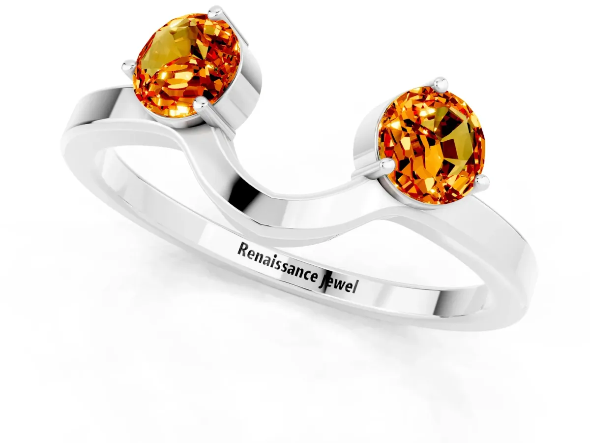 Dual Round Citrine Open Band Ring with Prong Setting Platinum