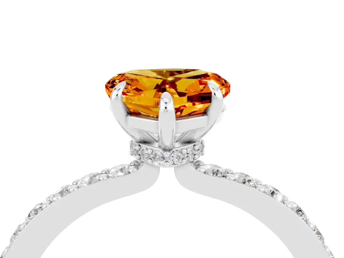 Heart Cut Citrine Solitaire Engagement Ring with Pavé Band and Four-Prong Setting Platinum