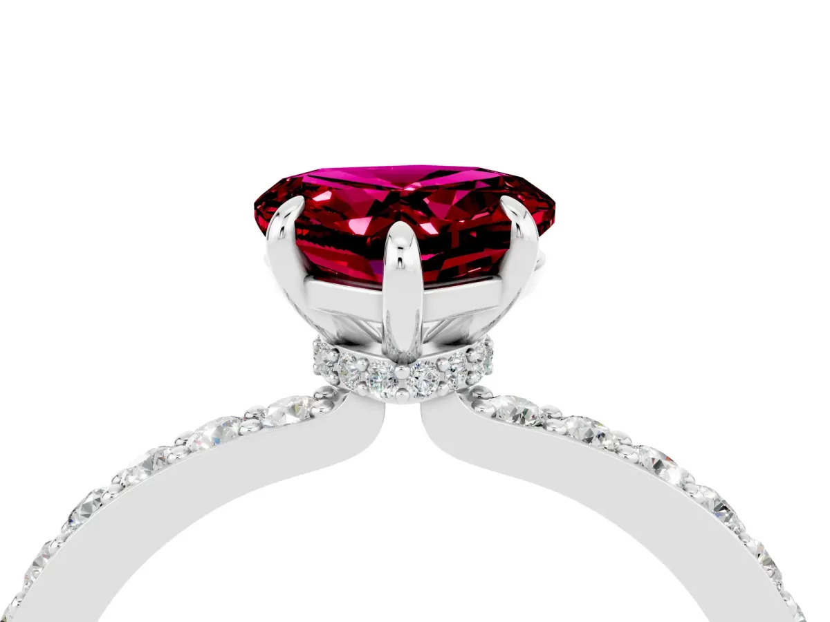 Heart Cut Garnet Solitaire Engagement Ring with Pavé Band and Four-Prong Setting White gold