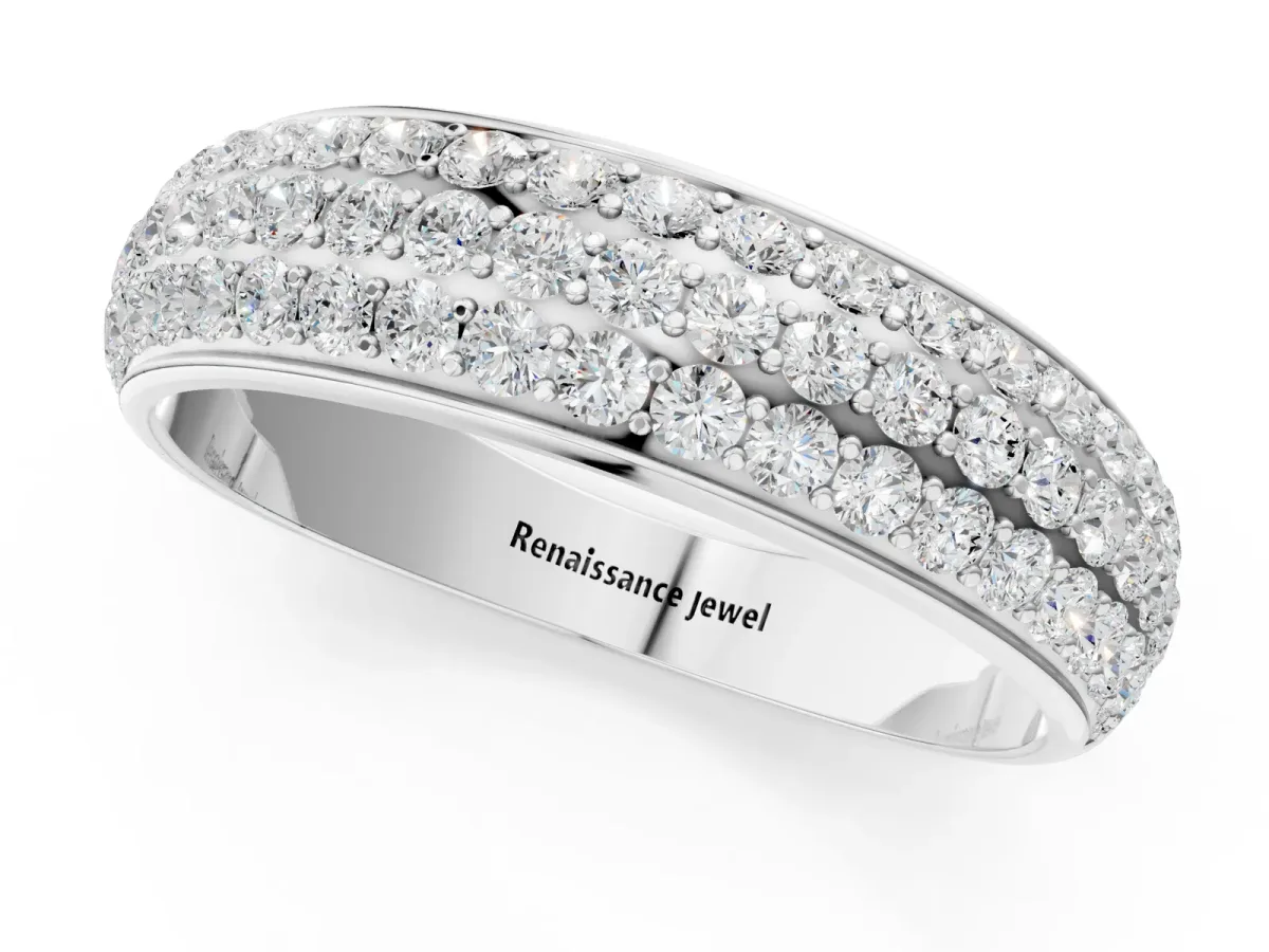Three-Row Round Diamond Eternity Band with Shared Prong Setting Platinum