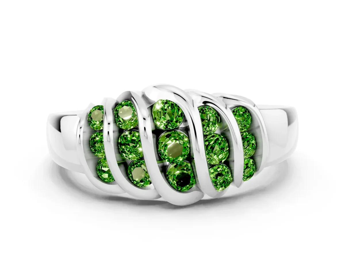 Round Peridot Multi-Row Crossover Band Silver