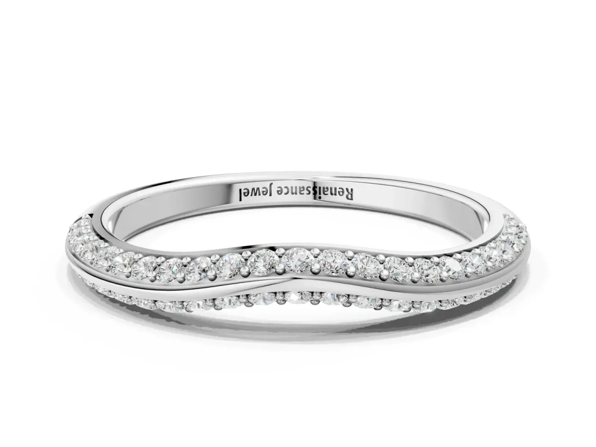Pavé Round Diamond Wave Band with Shared Prong Setting Platinum