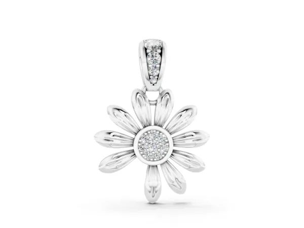 Round Diamond Daisy Flower Pendant with Diamond Accents Silver