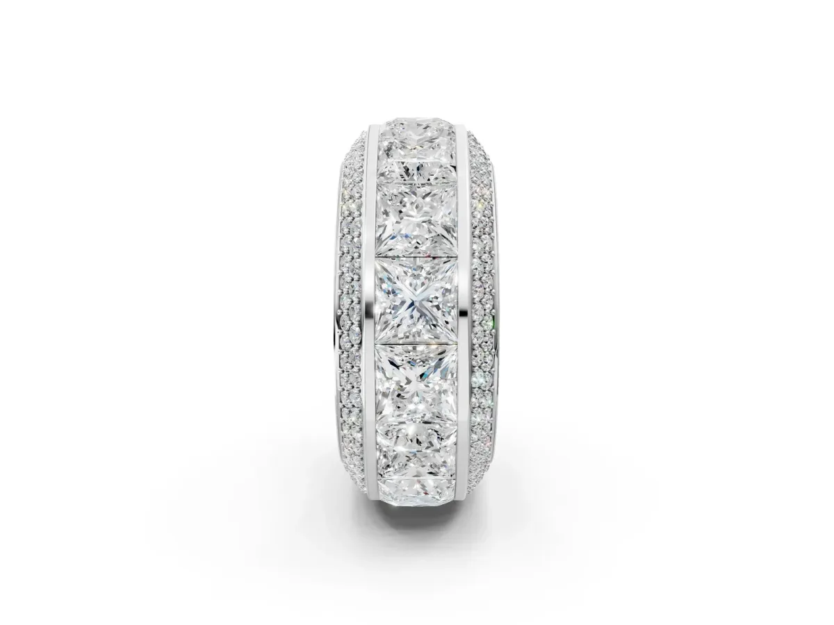 Princess Diamond Pavé Mens Wedding Band with Round Diamond Accents Platinum