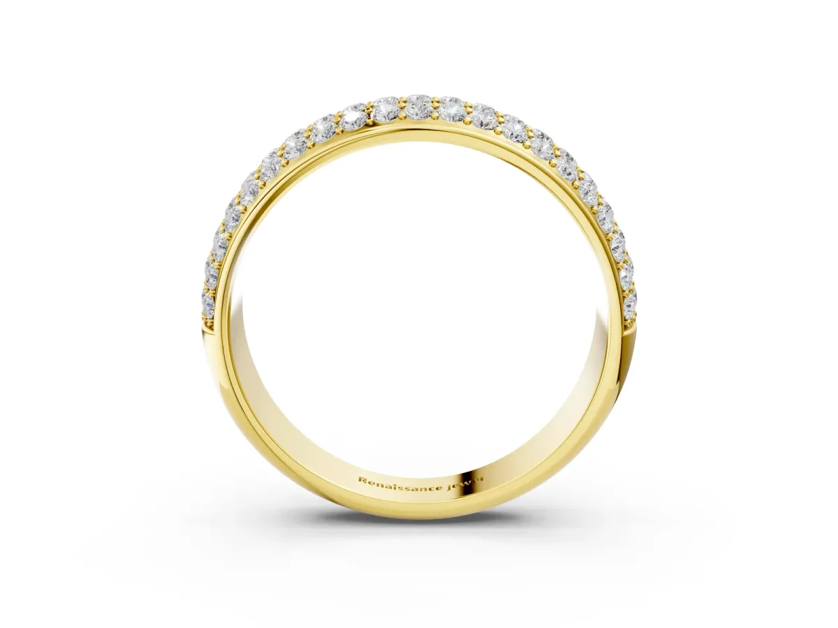 Three-Row Round Diamond Eternity Band with Shared Prong Setting Yellow gold