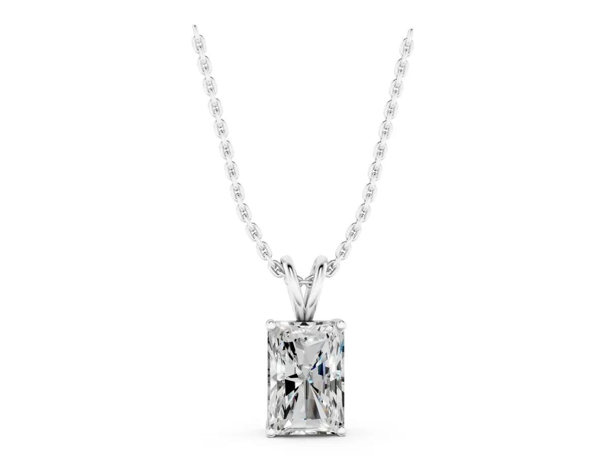 Radiant Diamond Solitaire Pendant with Four Prong Setting White gold