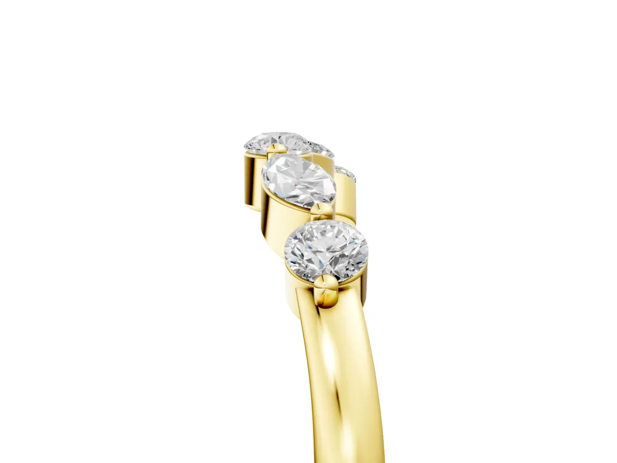 Round and Marquise Diamond Half Eternity Band with Prong Setting Yellow gold