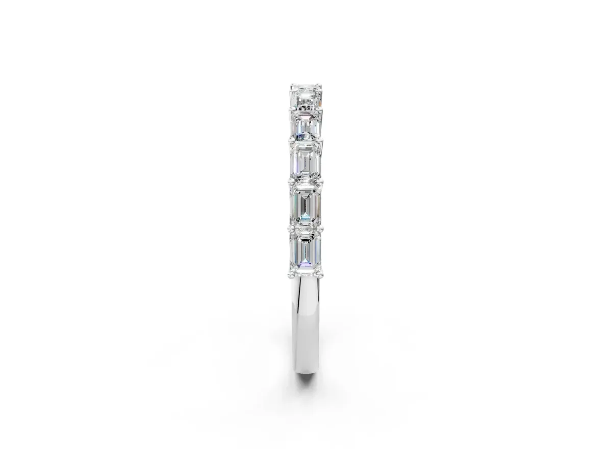 Emerald Cut Diamond Single Row Wedding Band Silver