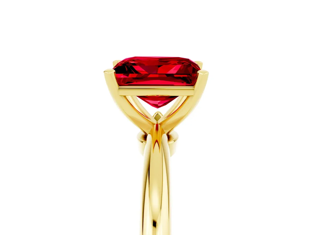 Princess Cut Ruby Solitaire Ring with Six-Prong Setting and Classic Band Yellow gold