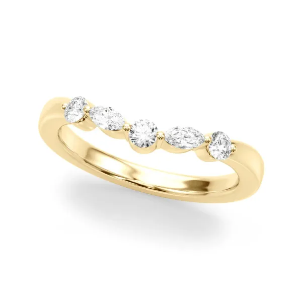 Marquise and Round Diamond Half Eternity Band with Prong Setting Yellow gold