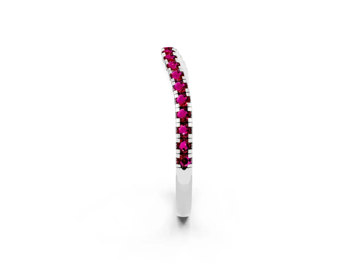 Round Garnet Pavé Half Eternity Band with Shared Prong Setting Platinum