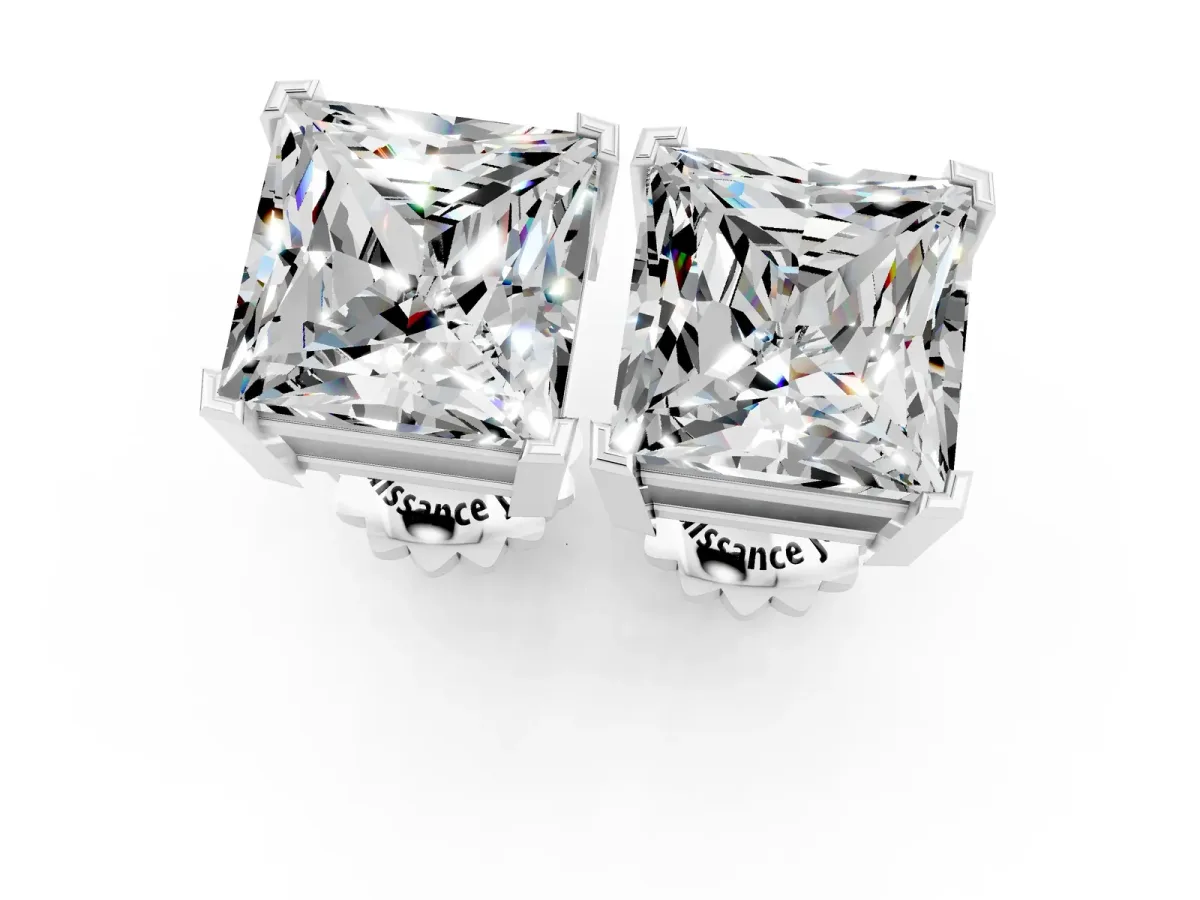 Princess Cut Moissanite Stud Earrings Silver