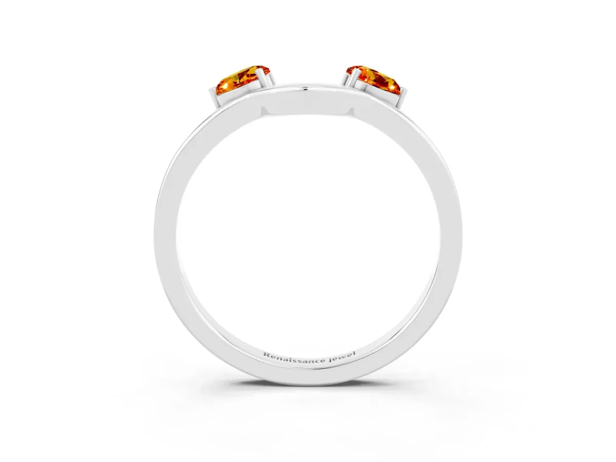 Dual Round Citrine Open Band Ring with Prong Setting Platinum