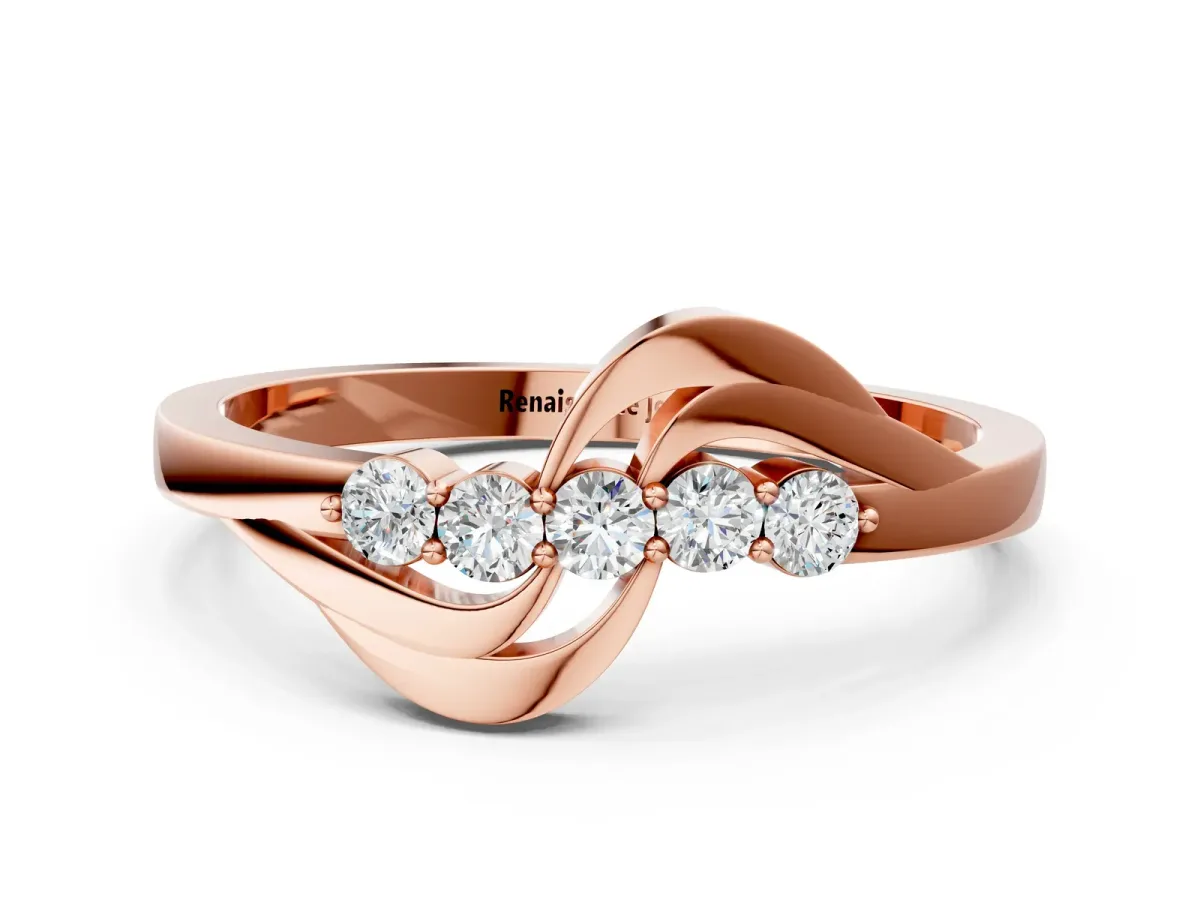 Five-Stone Round Diamond Crossover Band with Prong Setting Rose gold