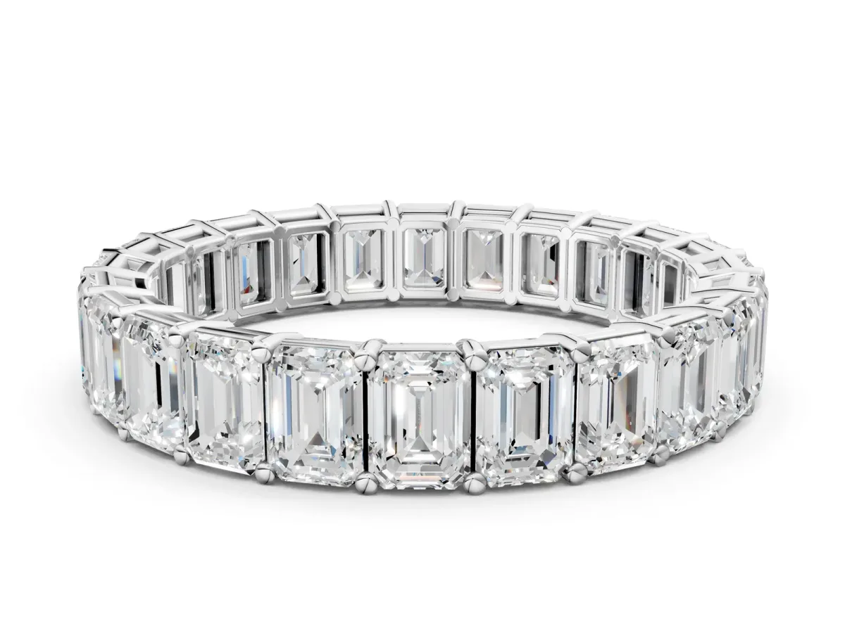 Emerald Cut Diamond Eternity Band with Shared Prong Setting Silver