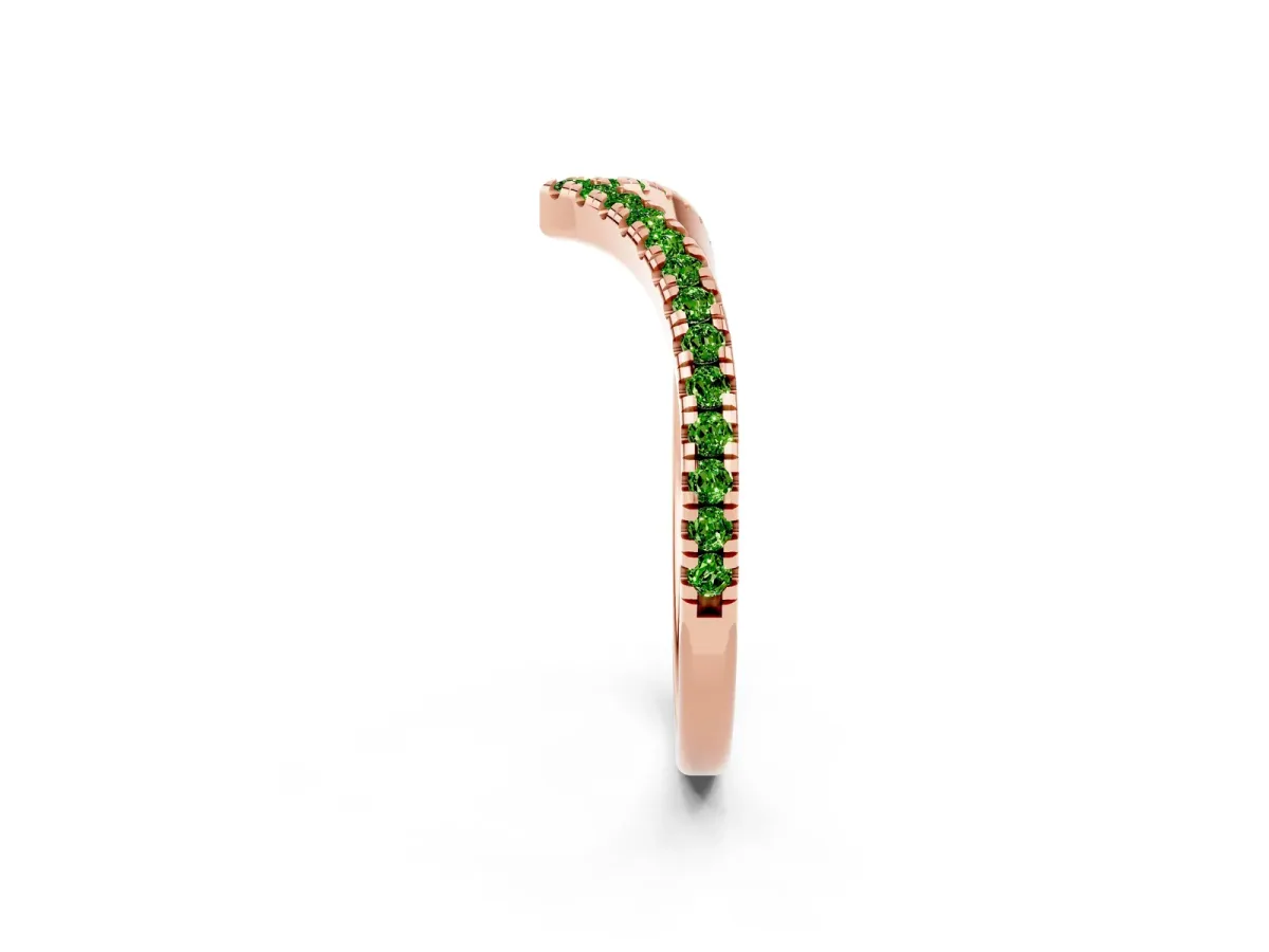 Pavé Round Peridot V-Shaped Chevron Band with Shared Prong Setting Rose gold