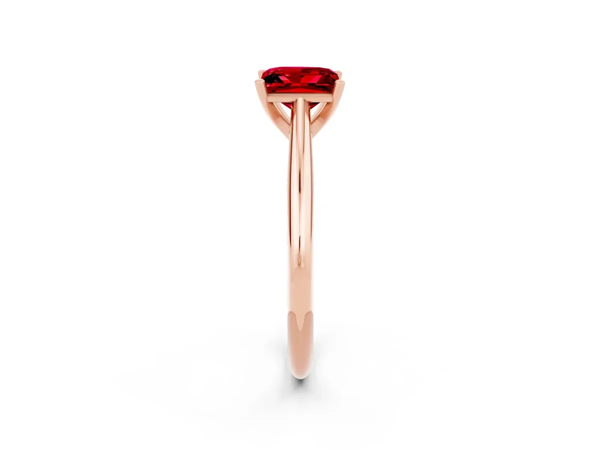 Princess Cut Ruby Solitaire Engagement Ring with Cathedral Setting and Four-Prong Mount Rose gold