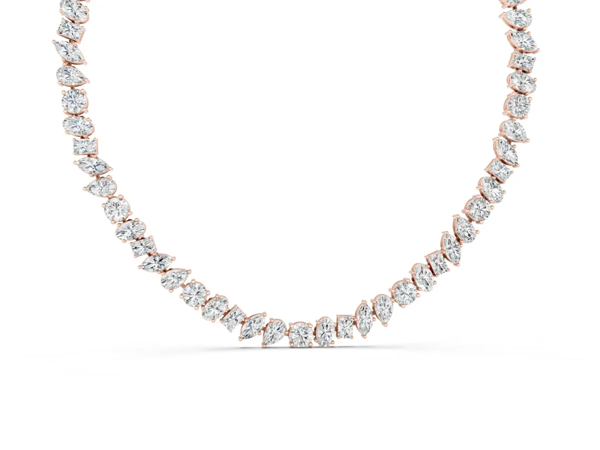 Mixed Shape Diamond Tennis Necklace Rose gold