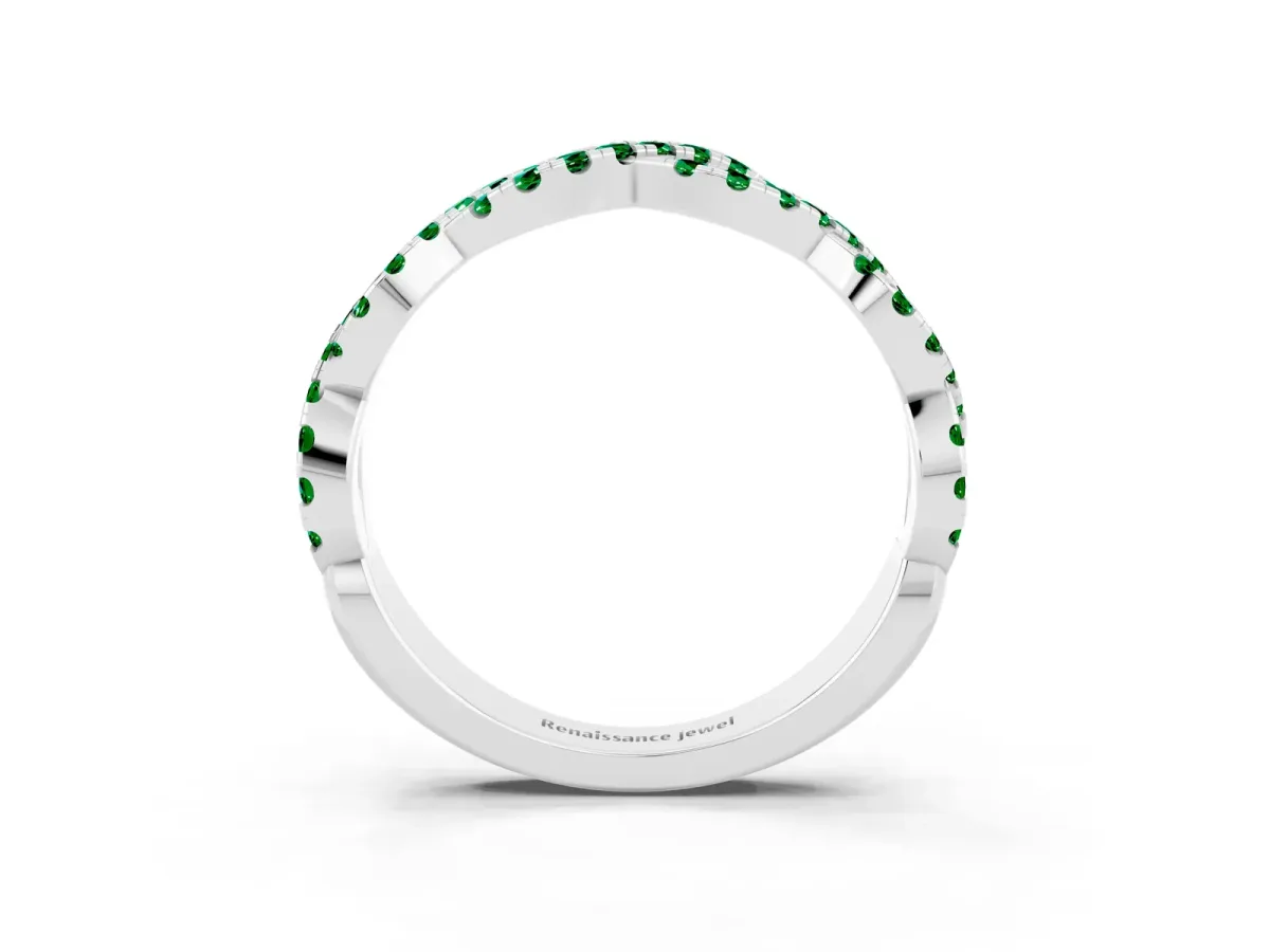 Round Emerald Twisted Eternity Band with Pavé and Shared Prong Setting Silver