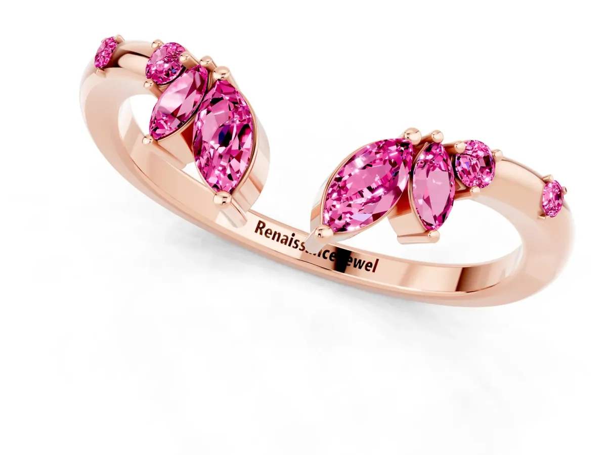 Open Marquise Cluster Pink Sapphire Band with Prong Setting Rose gold