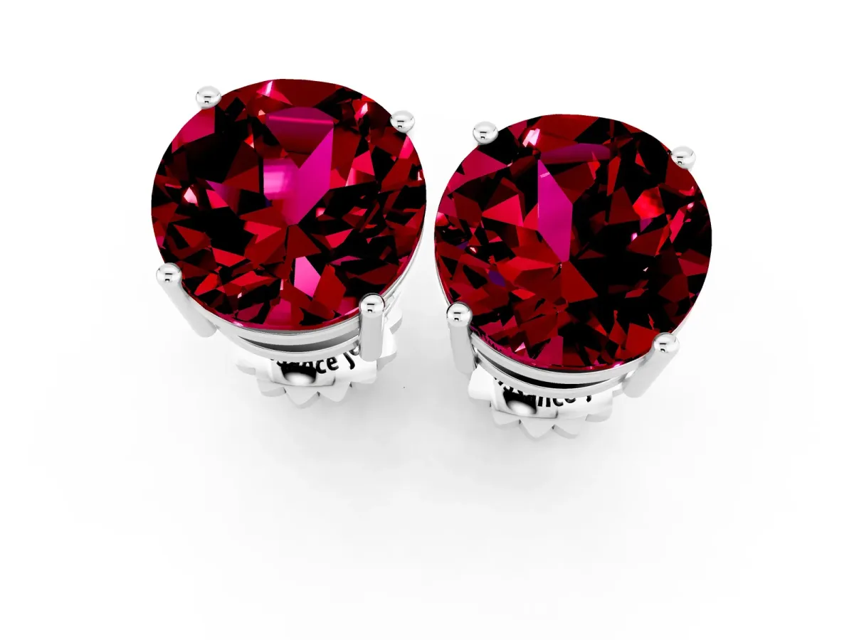 Round Cut Garnet Stud Earrings Silver