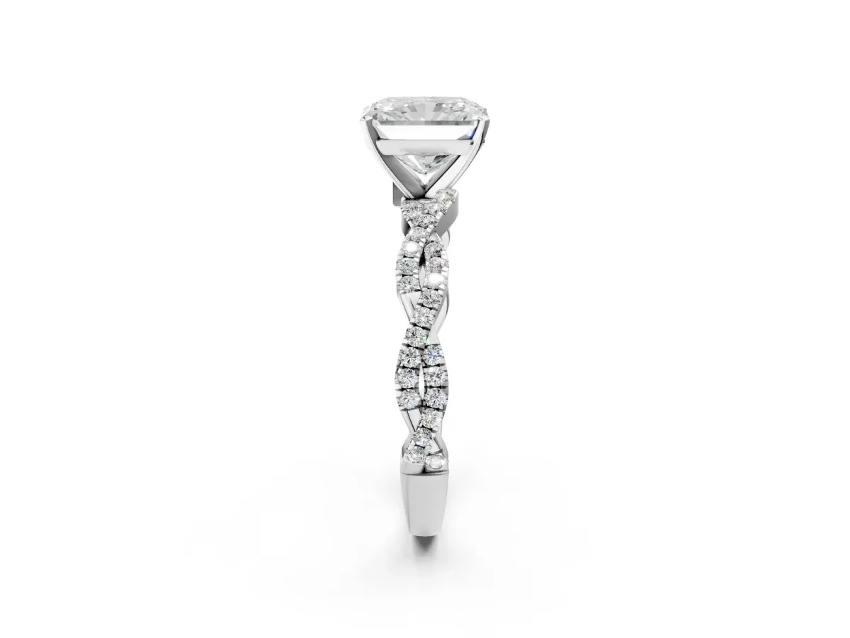 Radiant Cut Solitaire Twisted Pave Band with Four-Prong Setting Platinum