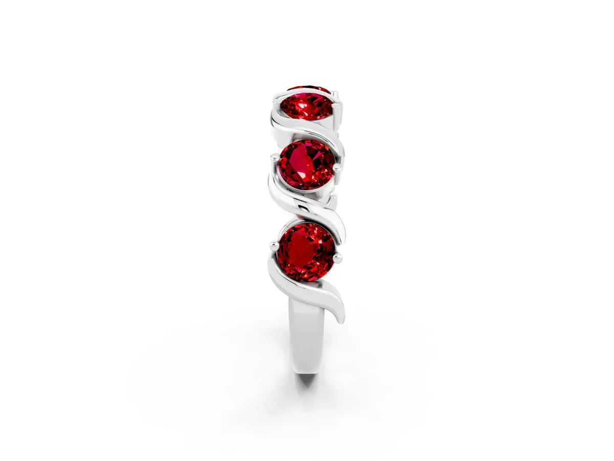 Six-Stone Round Ruby Wave Band with Shared Prong Setting Silver