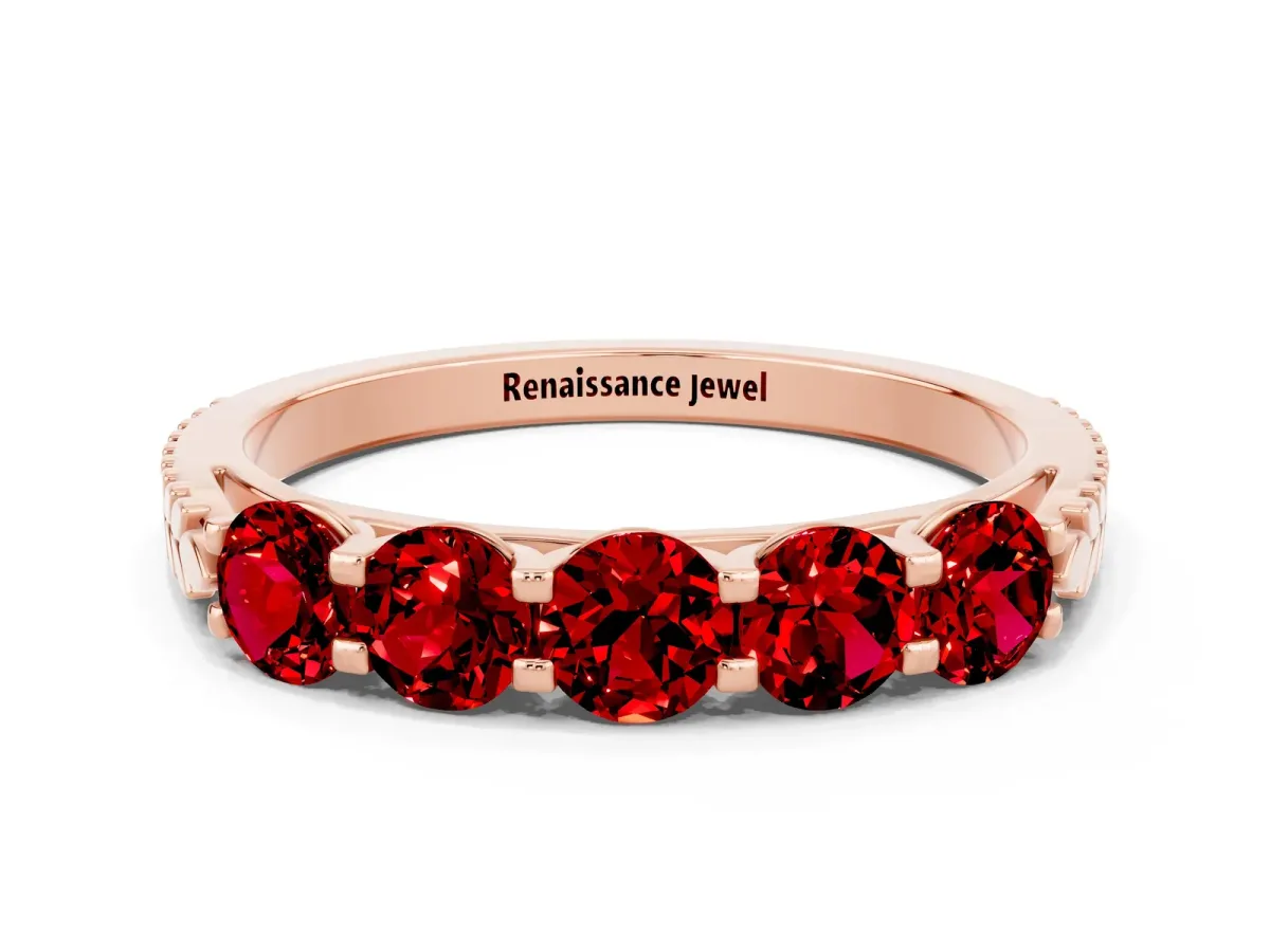 Five-Stone Round Ruby Prong-Set Band Rose gold