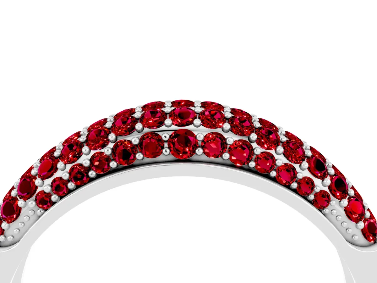 Three-Row Pavé Round Ruby Dome Band Silver