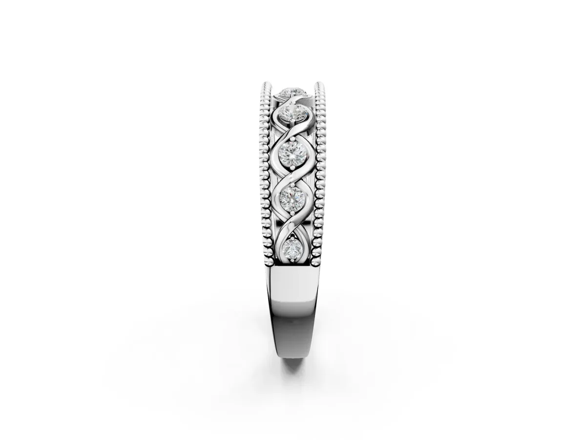 Round Diamond Twist Milgrain Band with Bezel Setting White gold