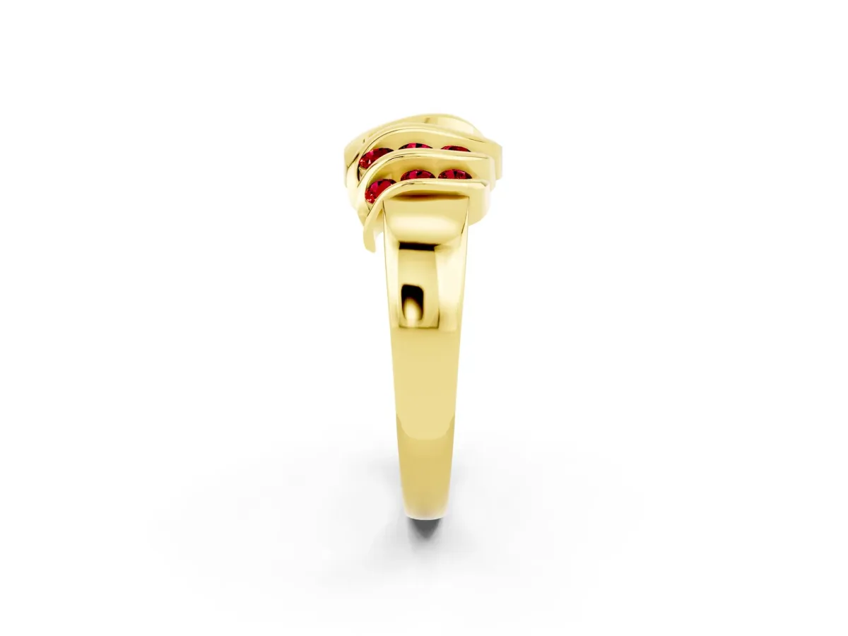 Round Ruby Multi-Row Crossover Band Yellow gold