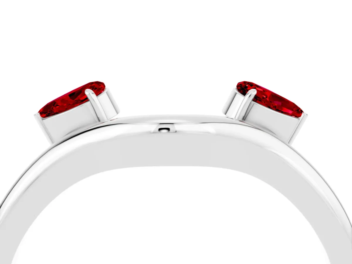 Pear Cut Ruby Two-Stone Open Band Ring with Prong Setting Silver