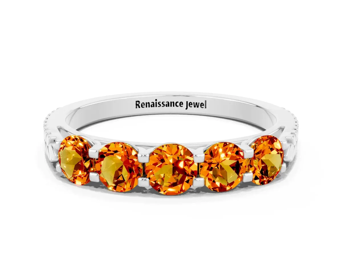 Five-Stone Round Citrine Prong-Set Band White gold
