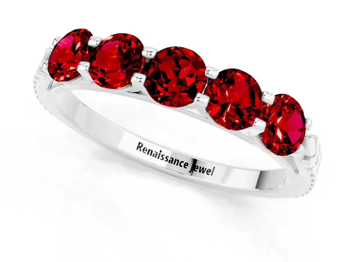 Five-Stone Round Ruby Prong-Set Band Platinum